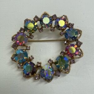 Vintage Joseph Warner Women's Brooch Rhinestone Flower 2" 1950s